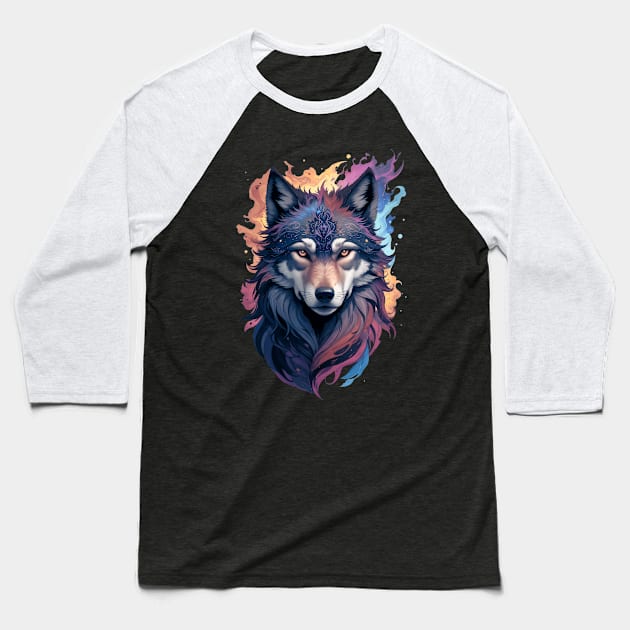 Wolf's Visage: Nocturnal Elegance Baseball T-Shirt by Orange-C